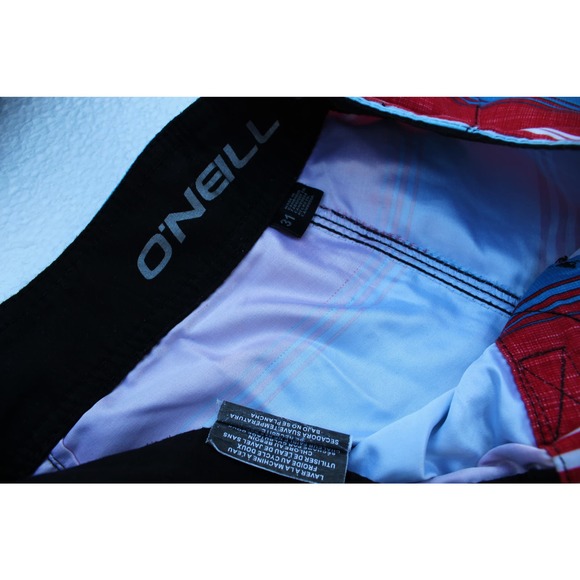 O'Neill Board Short Men's 31 Red/Blue Striped Logo Embroidered Beach Swim Surf - Picture 5 of 7